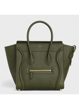Ce.line Micro Luggage Bag In Army Green Drummed Calfskin High